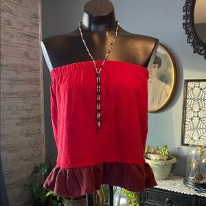 Urban Renewal Red and Burgundy Strapless Blouse handmade